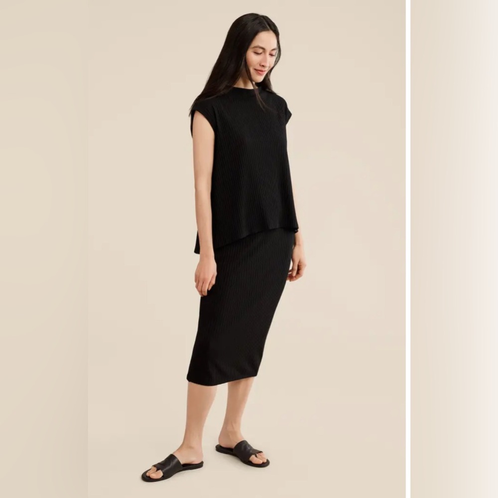NWT Eileen Fisher Women’s Black Rib Pencil Skirt Size Large